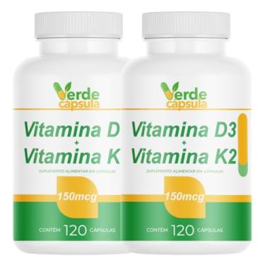 Imagem de Kit 2 Vitamina D3 2.000 UI com Vitamina K2 MK7 100mcg 240 Cápsulas - Colecalciferol e Menaquinona 7 - Suplemento Alimentar em Cápsulas - Verde Cápsula