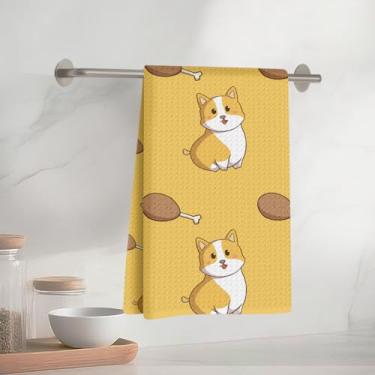Imagem de Toalhas de cozinha adoráveis de cachorro de desenho animado 61 x 35 cm, toalha de prato decorativa de microfibra absorvente, toalhas de mão de waffle para cozinha, casa, banheiro, presentes para