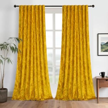 Imagem de Cortinas de veludo 244 cm - Cortinas de luxo para escurecimento de sala de estar, painéis com isolamento térmico para janela grande, decoração de casa, pano de fundo macio para quarto, 132 x 246, ouro