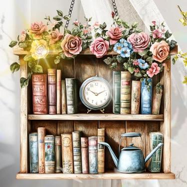 Imagem de Apanhador solar de acrílico colorido, decoração de janela para pendurar livros com design de vitral impresso, apanhador de sol, arte de parede de arco-íris, ornamentos de Natal para uso interno e