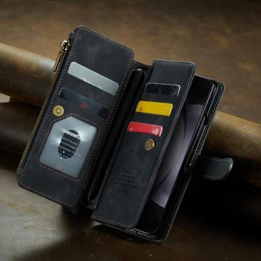 Imagem de para Samsung Z Fold 5 Capa protetora de couro com compartimento para cartão de corpo inteiro para Samsung Galaxy Z Fold 5 Fold5 5G, preta, para Samsung Z Fold 5
