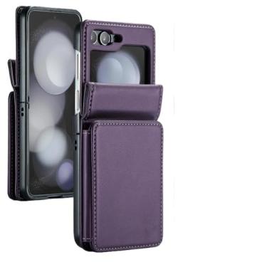 Imagem de para samsung z flip5 Bolsa carteira capa de couro para Samsung Galaxy Z Flip 5 5G Flip5 Capa protetora contra queda com slot para cartão, roxa, para Samsung z flip 5