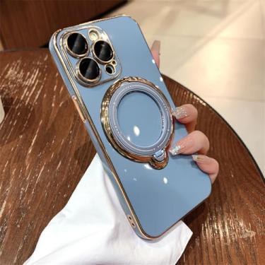 Imagem de Capa de carregamento sem fio para iPhone 11 12 13 14 15 Pro Max X Xs Max XR 7 8 Plus Capa com suporte de anel magnético, azul celeste, para iPhone 7plus