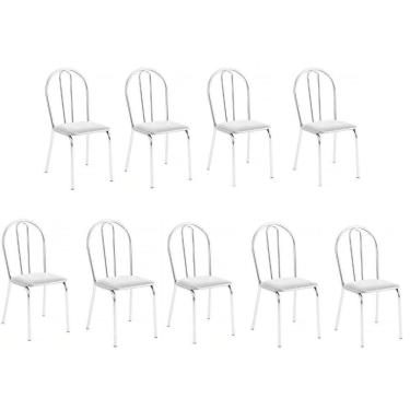 Imagem de Kit 9 Cadeiras Lisboa Cromada Para Cozinha Ou área Gourmet-assento Sintético Branco