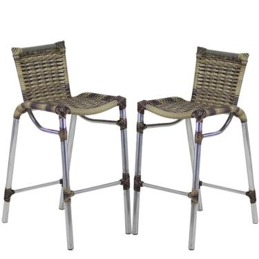 Imagem de Kit 2 Banquetas Alumínio Fortaleza Alta Para Balcão Cozinha Bar Trama Original Capuccino