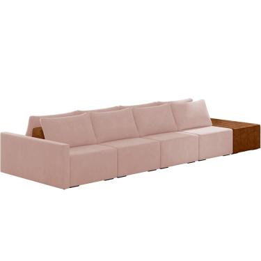Imagem de Sofá Ilha Modular Para Sala 432cm com Puff Dublin K01 Veludo Rosê Sintético Caramelo - Lyam Decor
