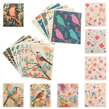 Imagem de Conjunto de 22 peças de pano de prato sueco reutilizável toalha de prato absorvente de cozinha padrão de pássaro flor panos de esponja ecológicos pano de limpeza de cozinha para bancada de banheiro