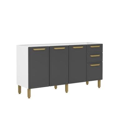 Imagem de Balcão de Cozinha em Aço 160cm 4 Ptas 2 Gav Bella Bertolini - Grafite/branco