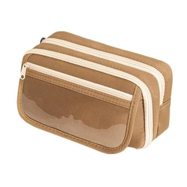 Imagem de Estojo Escolar, Bolsa Estojo Tecido Oxford de Lápis Grande Capacidade com 9 Divisórios para Estudar Ou Organiza Seu Material de Papelari(Marrom)