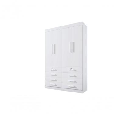 Imagem de Guarda Roupa Solteiro Mônaco 4 Portas 8 Gavetas Com Pés - D' Doro Branco