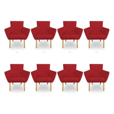Imagem de Kit 8 Poltronas Decorativa Leticia Suede Vermelho Pés Palito Castanho - Pallazio