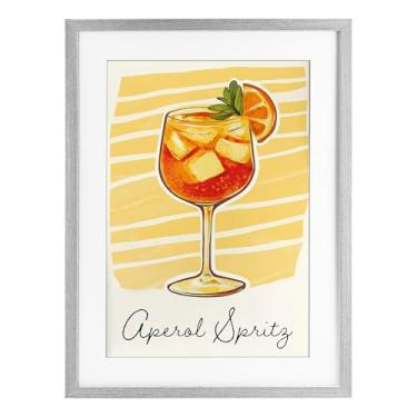 Imagem de Stupell Industries Impressão Emoldurada Aperol Spritz e listras amarelas cinza sob vidro, design por Heidi Kuntz, 23 x 17