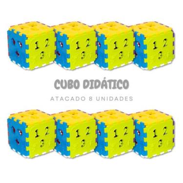 Imagem de Combo 8 Cubos Didático Pedagógico Brinquedo Infantil Creche Escolinha 