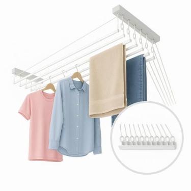 Imagem de Varal de Teto Individual 150cm x 08 Varetas Em Alumínio Branco Varalto