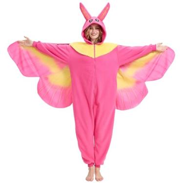 Imagem de AMAMHAHAVA Macacão de mariposa de bordo rosado para adultos, cosplay, cosplay, pijama de peça única para mulheres e homens, Mariposa de bordo rosado, G