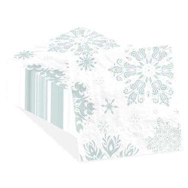 Imagem de 100 peças de guardanapos de coquetel de papel de floco de neve de Natal 3 camadas brilhantes temporada inverno toalhas de mão absorventes descartáveis prata cinza floco de neve guardanapos para