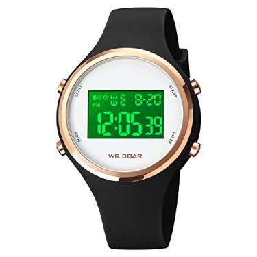 Imagem de Relógios digitais para mulheres moda esportes ao ar livre à prova d'água relógios para meninas com pulseira de silicone cronômetro despertador calendário LED multifuncional relógio de pulso feminino, Preto