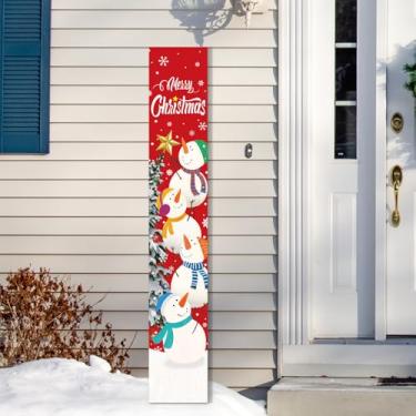 Imagem de Placa de varanda de madeira Merry Christmas, 129 cm, boneco de neve, floco de neve, placas de varanda de boas-vindas, vertical, Natal, decoração de madeira, para jardim, casa, casa, quinta, decoração