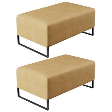 Imagem de Kit 02 Puffs Decorativo Para Sala De Estar Cléo W01 Base De Ferro 90 Cm Couríssimo Fendi - Lyam Decor