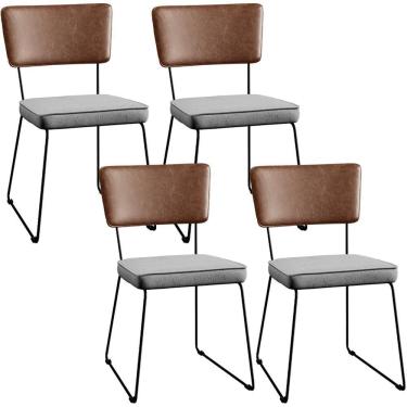 Imagem de Kit 04 Cadeiras Couríssimo Marrom Linho Cinza
