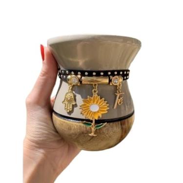 Imagem de Taças de Vinho, Copos, Jarros de, Conjuntos de Mate: Bule de Madeira Colorido + Pulseira(Bege bicolor + Girassol)