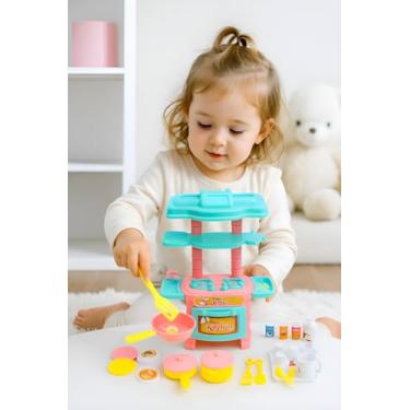 Imagem de Cozinha Infantil De Brinquedo Completa Com Acessórios Diversos Cores Rosa e Azul para Desenvolvimento Lúdico