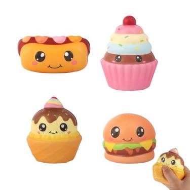 Imagem de PetHomli 4 bonecos de comida para crianças, espuma kawaii em sobremesa, pão, cachorro-quente, bolo para férias de carnaval