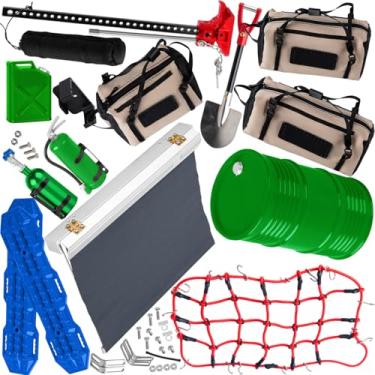 Imagem de hopsupRC Crawler Car Decoration for 1/10 Trx4 Trx6 SCX10 Gen 7/Gen 8,Mini Luggage Net,Simulation Package,Shovel,Fuel Tanks,Recovery Board,Fire Extinguisher,Tent,Monkey Pole,Red