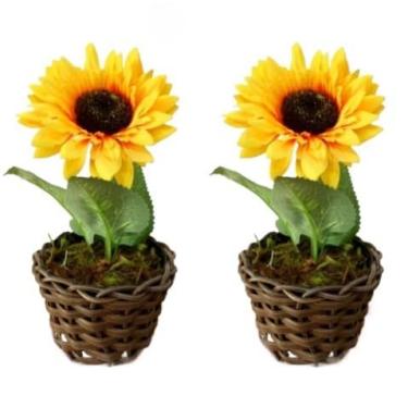 Imagem de Arranjo De Girassol Artificial 20cm Vaso Junco Sintetico 8x5x6cm Decor Festas Centro De Mesa Plantas Artificiais Decorativas(2)