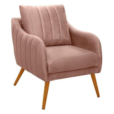 Imagem de Poltrona Salem Veludo Pés Palito Castanho Cor Rose