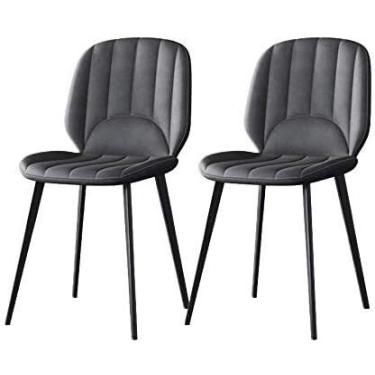 Imagem de Cadeira de jantar, cozinha, sala de jantar, móveis, conjunto de 2 cadeiras de jantar com pés de metal e encosto assento de couro PU adequado para cozinha, sala de jantar e sala de estar (cor: cinza)