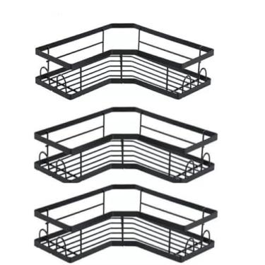 Imagem de Kit 2 Suporte De Shampoo Prateleiras De Banheiro Sem Furo Armazenamento de organizador - Organizador de Banheiro Adesivo, Prateleira para Box e Banheira(Preto-3uni)