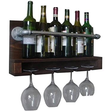 Imagem de Prateleira de vinho de metal de ferro para pendurar na parede rack de vinho de madeira montada na parede bandeja de copo de vinho moldura decoração de parede rack de vinho unidade flutuante forte