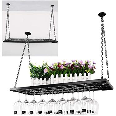 Imagem de Prateleira de vinho pendurada em corrente criativa rack de vinho tinto suporte de copo de vinho tinto decoração de bar retrô prateleira de exibição de taças de taça rack de armazenamento de ferro