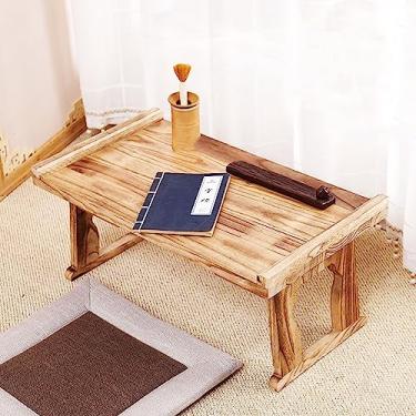 Imagem de Mesa de centro dobrável, mesa baixa vintage, altar de meditação e chá, mesa de chá tatami dobrável pequena mesa guoxue kang para sentar no chão, marrom, 70 x 40 x 34 cm, madeira 80 x 44 x 38 cm