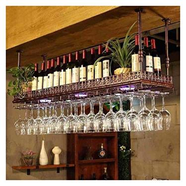 Imagem de THGYJP Rack de vinho pendurado rack de vinho com suporte de vidro e prateleira para amantes de vinho móveis e rack de vinho suporte de copo de vinho de cabeça para baixo rack de vinho estilo simples