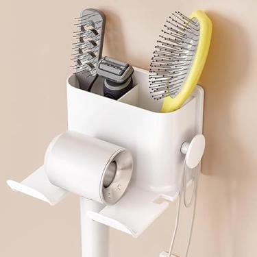 Imagem de 1 suporte de secador de cabelo que economiza espaço, sem perfuração, fácil de montar na parede, organizador de banheiro elegante - branco