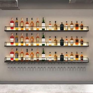 Imagem de Prateleiras de vinho modernas de parede de bar para garrafas de vinho, rack de parede de vinho para pendurar na sala de estar, suporte de vinho de parede industrial, suporte de copo de vinho de