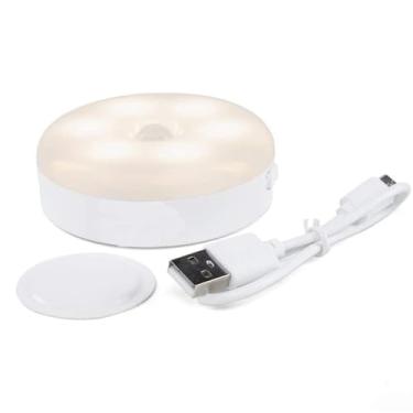 Imagem de Luminária LED Noturna com Sensor de Movimento, Recarregável USB, 6 LEDs, Bateria 500mAh, Fixação Magnética, Luz Amarelada, Automática para Corredor e Quarto