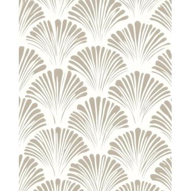 Imagem de BOKEBEVE Papel de parede moderno boho geométrico setorial papel de parede branco bege para paredes de destaque quarto armário gaveta autoadesivo removível amigável para locatários 43,5 x 39,5 cm