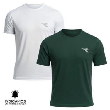 Imagem de Kit 2 Camisetas Diadora Small Logo Masculina - Branco e Verde Escuro G-Masculino