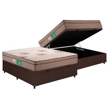 Imagem de Cama Box Baú Casal: Colchão Espuma D33 Polar Pérola + Base Crc Courano Brown (138x188)