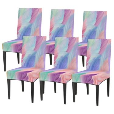 Imagem de hongjinglin Conjunto de 6 capas elásticas para cadeira de sala de jantar, capas protetoras de assento de cadeira coloridas, modernas, removíveis, laváveis, para cozinha, casa, hotel, banquete, festa