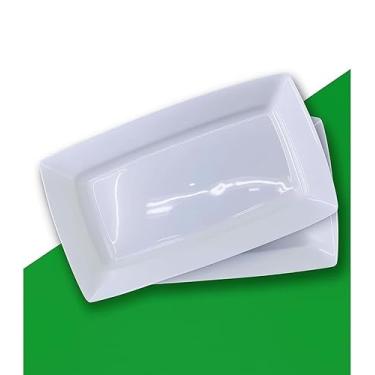 Imagem de Kit 5 Bandejas Petiscos Retangulares Plástico Reutilizável Resistente Ideal Para Piscina Ambientes Externos Crianças Branca 30cm x 18cm Festas Lanches Churrasco
