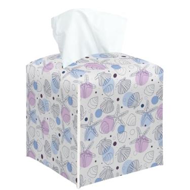 Imagem de Capa quadrada de caixa de lenços de concha e estrela do mar, suporte de caixa de lenços decorativo para quarto, banheiro, cozinha, escritório, bancada, organizador de papel facial de couro -15