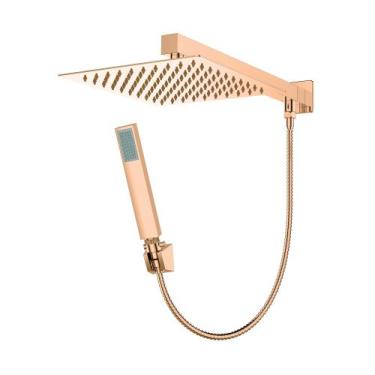 Imagem de Chuv Quadrado 20X20 c/ Tubo e Desviador LX 4107RG Rose Gold Lexxa Bagn