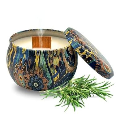 Imagem de Vela Aromatica, Luxo 130g Baunilha, Lavanda, Capim Limão, Alecrim, Maça e Canela Pavio Madeira, 8.5×8.5×6.5cm(ALECRIM)