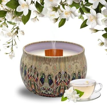 Imagem de Vela Aromatica, Luxo 130g Baunilha, Lavanda, Capim Limão, Alecrim, Maça e Canela Pavio Madeira, 8.5×8.5×6.5cm(CHÁ BRANCO - LUXO)