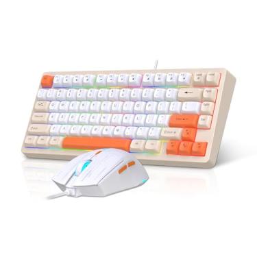 Imagem de Snpurdiri Combo de teclado e mouse com fio, teclado mecânico compacto de 81 teclas, teclas redondas retrô, laranja retroiluminado, teclado gamer para laptop, fácil de carregar em viagem de negócios