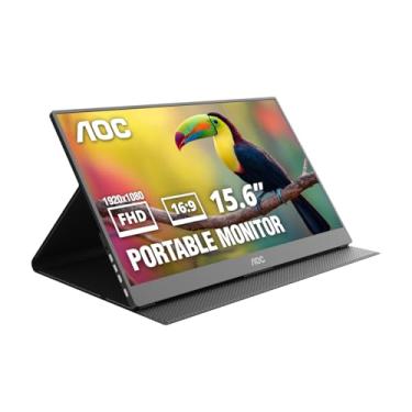 Imagem de AOC Monitor portátil 16T20 de 15,6 polegadas FHD 1920 x 1080, painel IPS, alto-falantes, USB tipo C x2, mini HDMI x1, capa inteligente premium, compatível com console de jogos